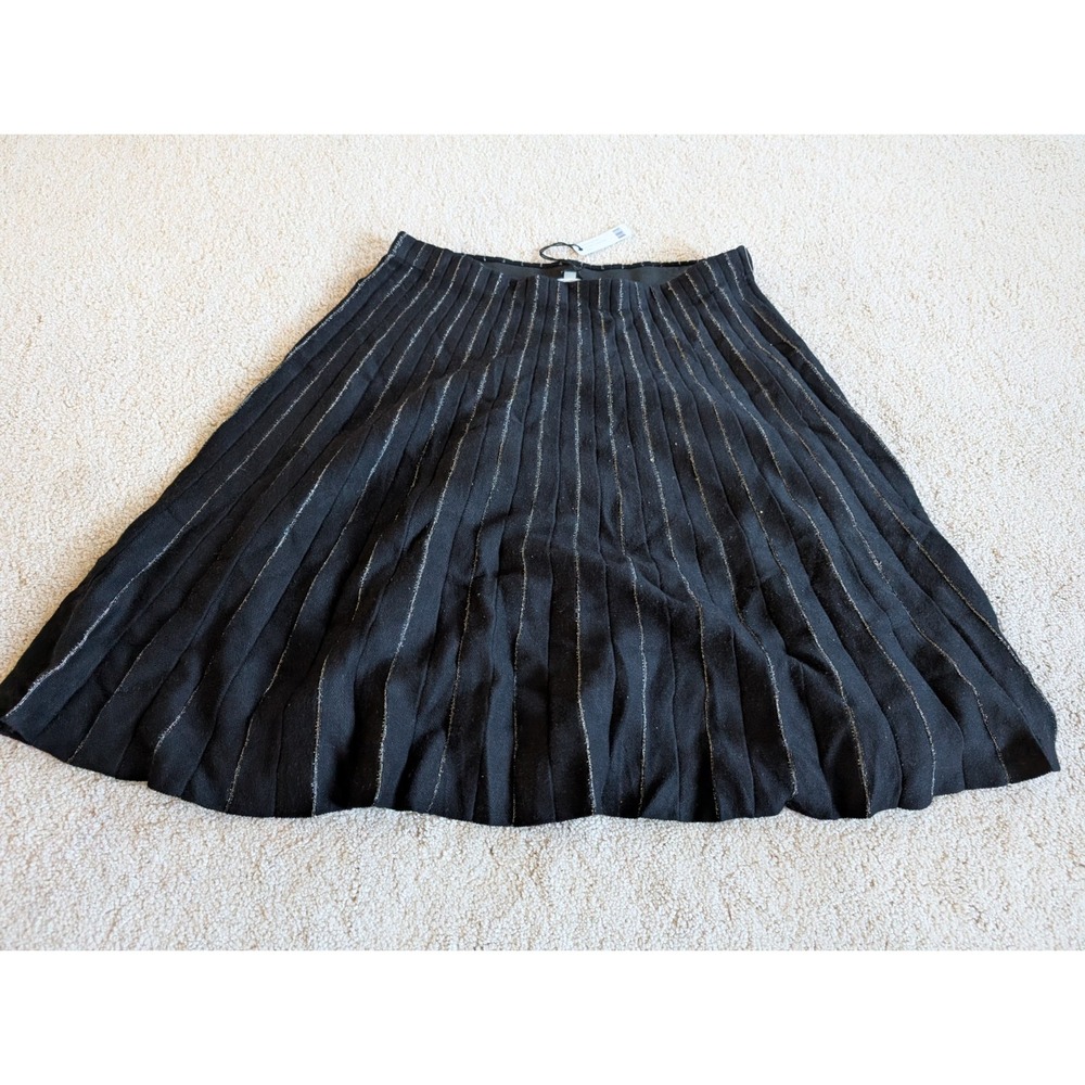Milano Black Glitter Skirt NWT Large Pleated Silver Sparkle 12263-008-1